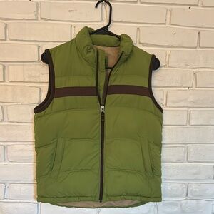 Green Puffer Vest with Brown Accents